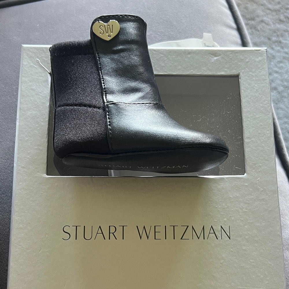 Stuart Weitzman Black Leather Baby Booties
